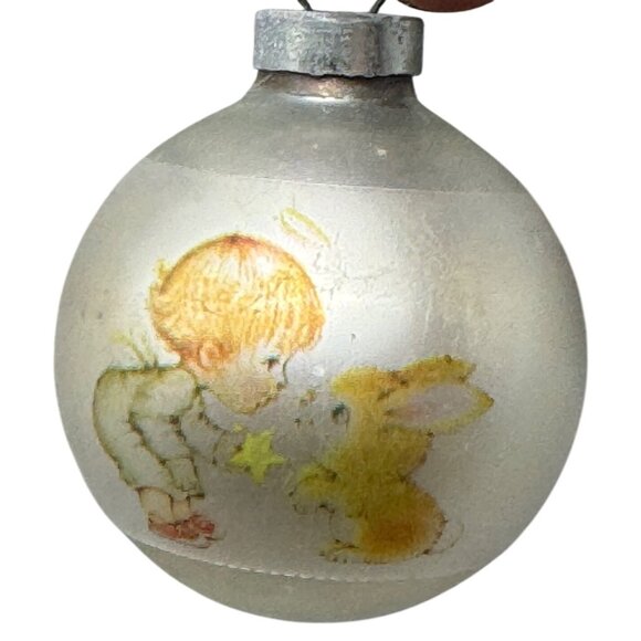 Vintage Precious Moments Christmas Ornament With Boy & Bunny Illustration READ - Picture 1 of 4